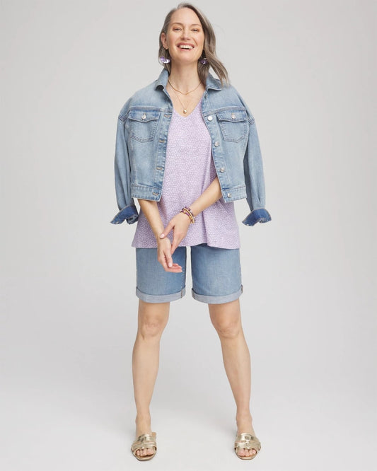 Chico's Women | Polka-Dot Short Sleeve Forward Seam Tee GENTLE LAVENDER