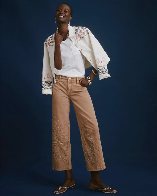 Girlfriend Studded Wide-Leg Crop Jeans - US 9161