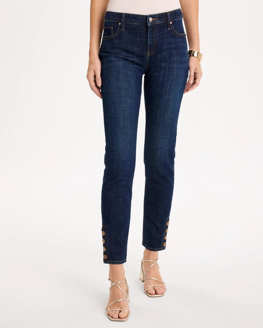 Petite Girlfriend Slim Faux Leather Hem Ankle Jeans - US 6750