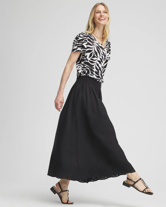 Linen Embroidered Scallop Hem Skirt - US 8213