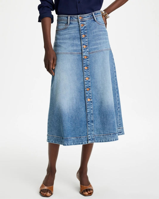 Drapey Denim Button Front Skirt - US 8541