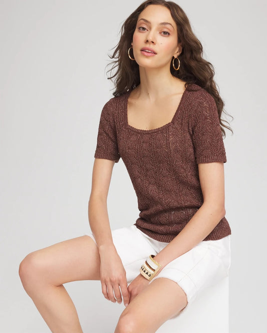 Pointelle Square-Neck Pullover Sweater - US 5679