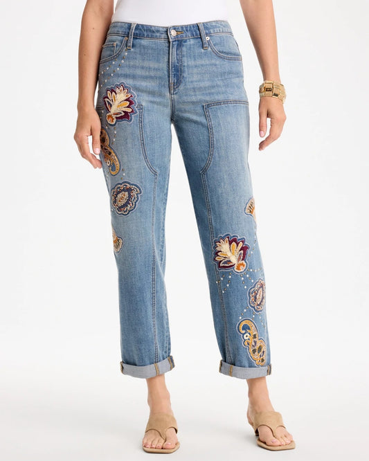 Embellished Vintage Boyfriend Crop Jeans - US 9981