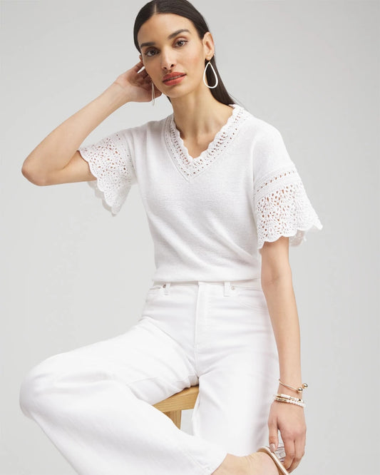 Pointelle Knit Pullover Sweater - US 6166