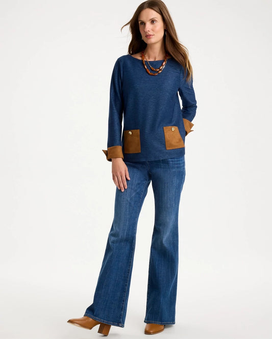 Faux Suede-Denim Top - US 5771