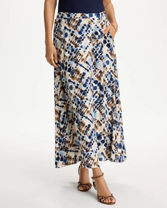 Faux Silk Printed Maxi Skirt - US 7333
