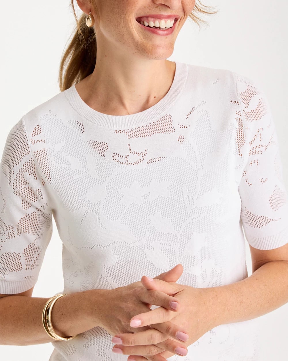 Ella Short-Sleeve Pointelle Sweater - US 5473