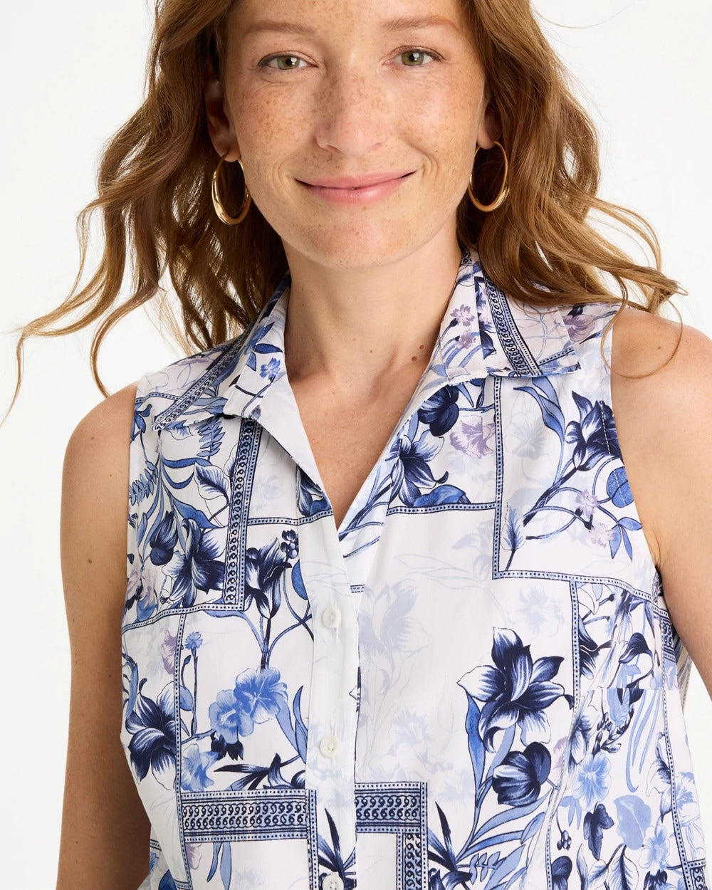 Cotton-Blend Classic Printed Sleeveless Shirt - US 3479