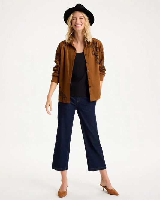 Embroidered Faux Suede Shirt - US 4579