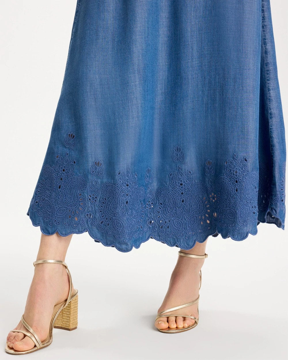 Indigo Twill Embroidered Hem Skirt - US 8786