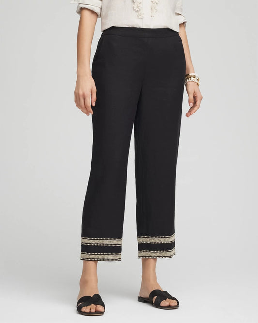 Linen Elastic Waist Cropped Pants - US 9411