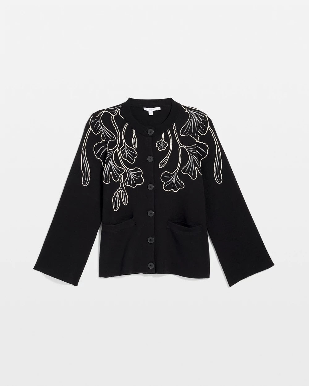 Embroidered Crewneck Cardigan Jacket - US 9875