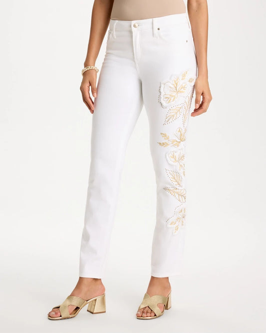 No Stain Girlfriend Floral Embellished Slim Ankle Jeans - US 0538