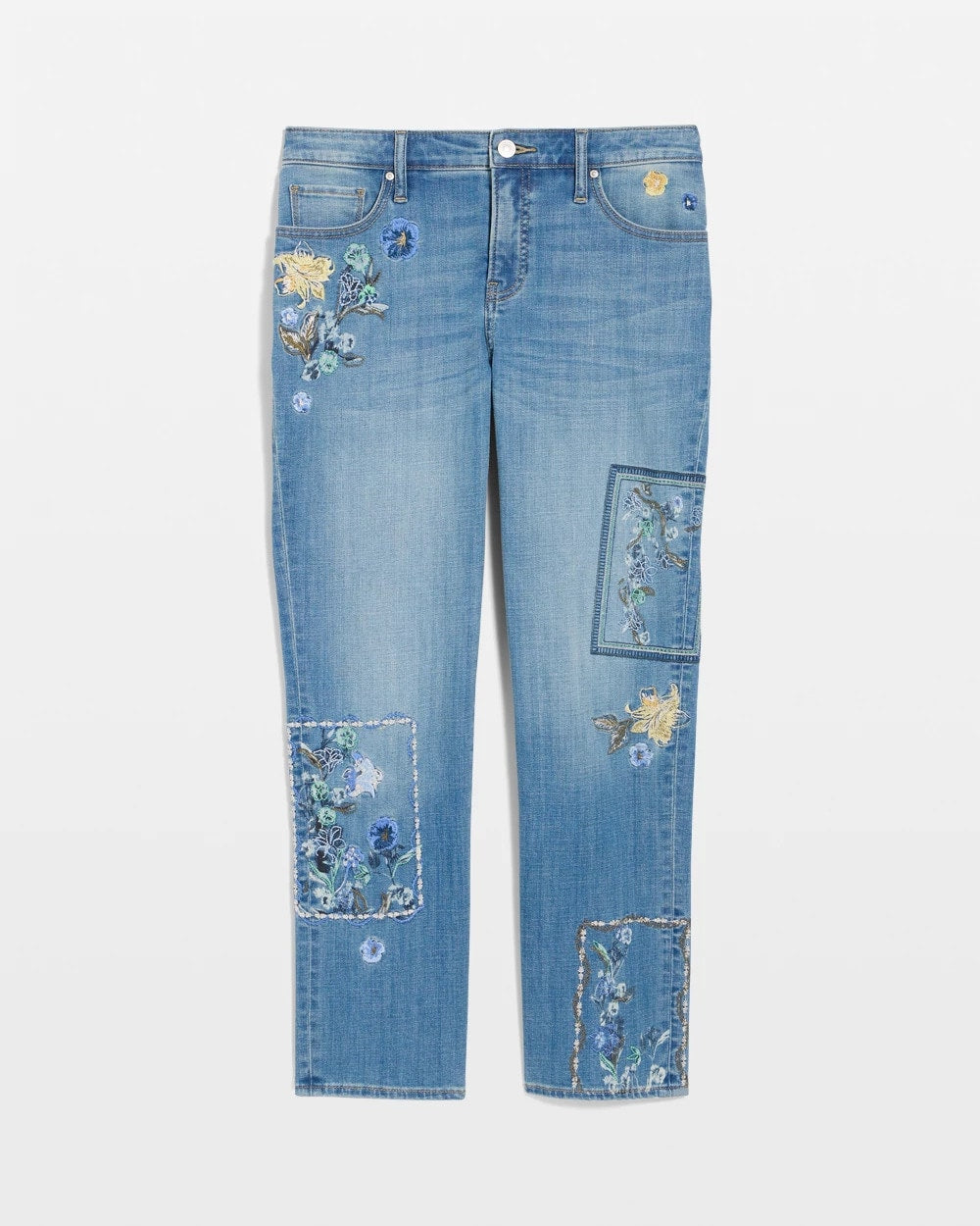 Floral Patchwork Girlfriend Crop Jeans - US 4454