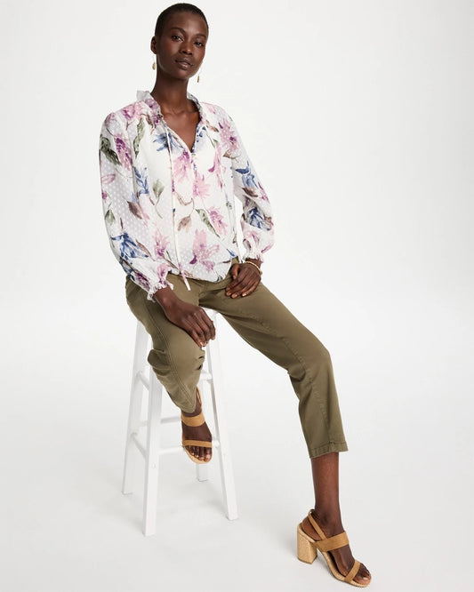 Clip Dot Floral Popover Blouse - US 2826