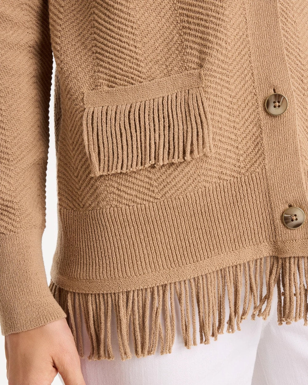Cotton-Blend Fringed Long-Sleeve Cardigan - US 4546