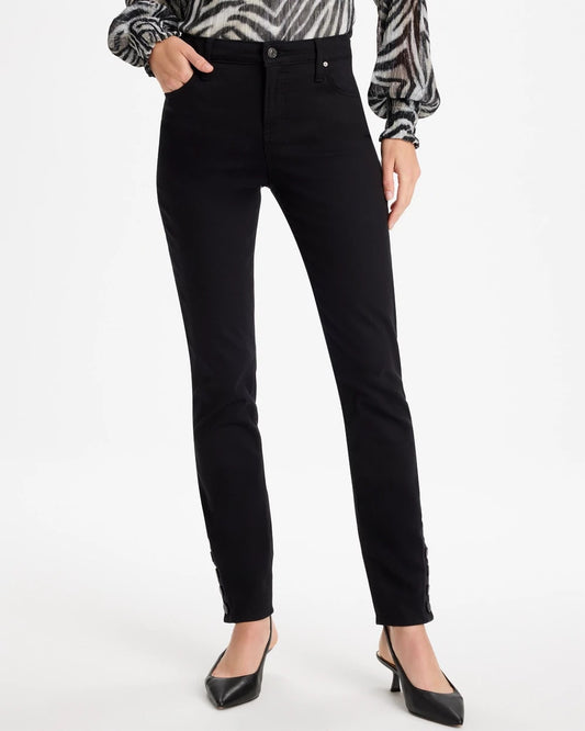 Girlfriend Slim Faux Leather Hem Ankle Jeans - US 7681