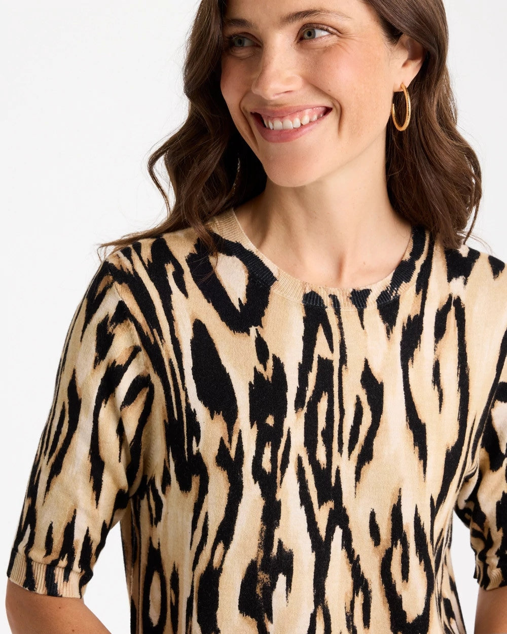 Ella Ikat Print Short-Sleeve Sweater - US 3554