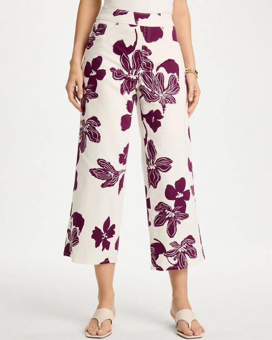 Girlfriend Pull-On Printed Wide Crop Jeans - US 3320