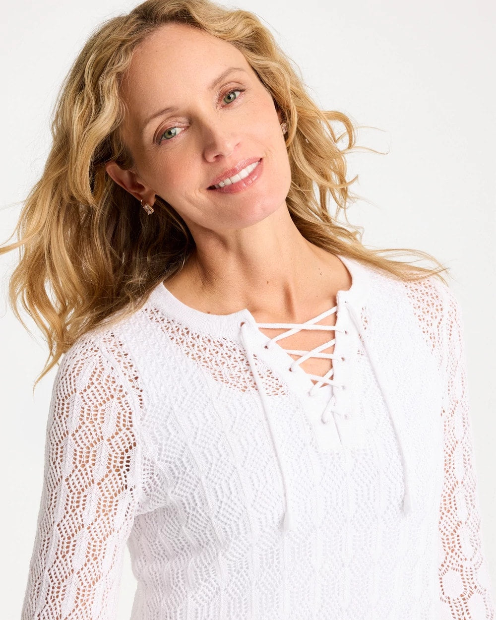 Cotton-Linen Lace Notch-Neck Sweater - US 1639