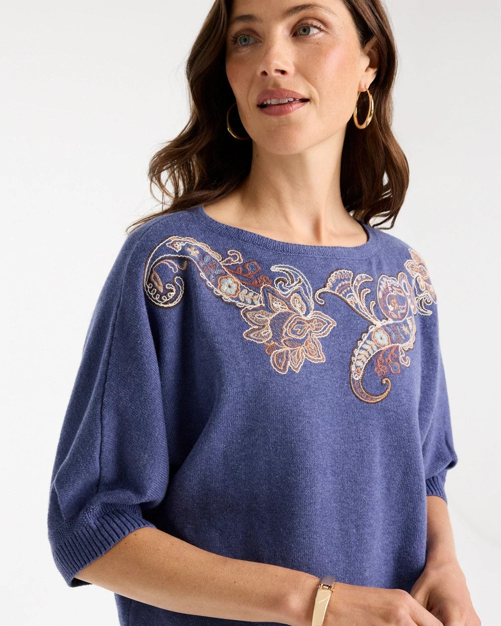 Cotton Embroidered Dolman Sweater - US 9166