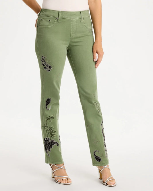 Embellished Pull-On Straight Jeans - US 4450