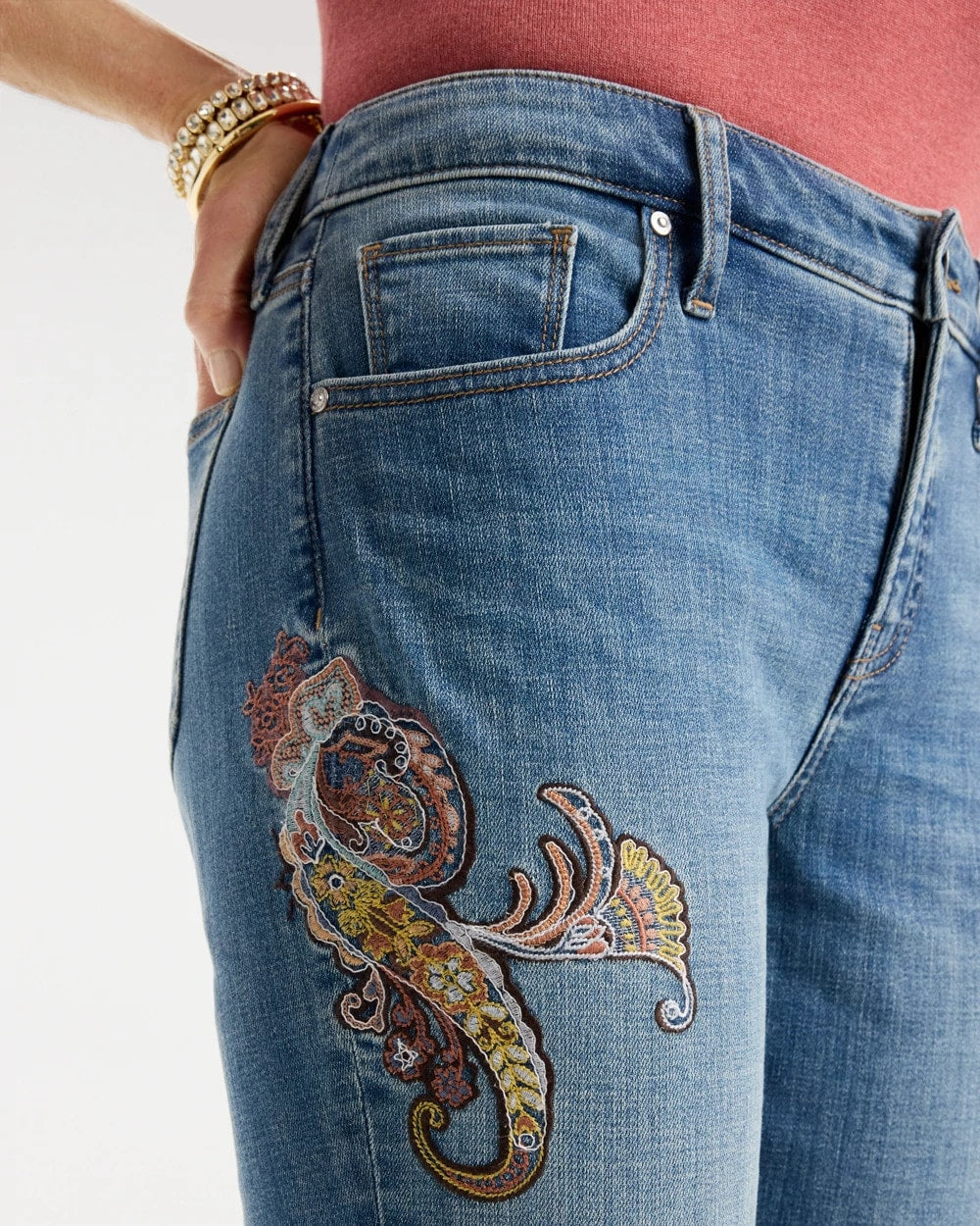 Girlfriend Slim Embroidered Ankle Jeans - US 7619