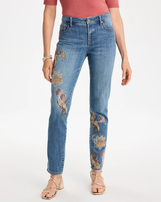 Girlfriend Slim Embroidered Ankle Jeans - US 8229