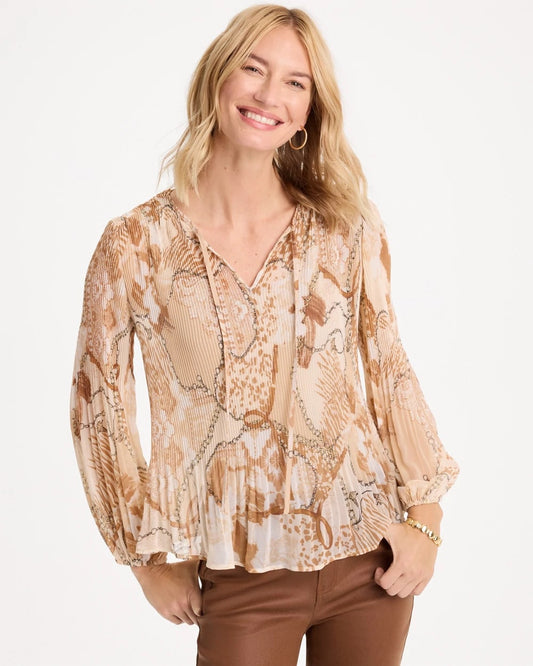 Georgette Pleated Popover Blouse - US 5259