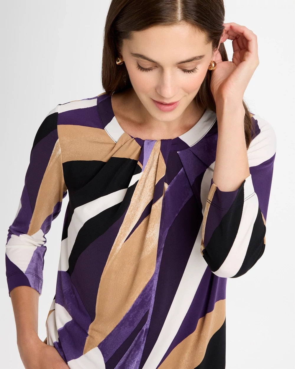 Travelers™ Knit Printed Twist-Front Top - US 8008