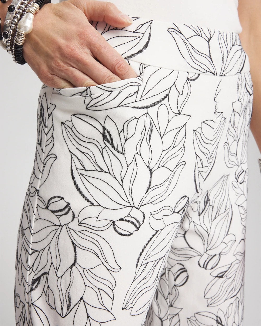 Brigitte™ Floral Embroidered Wide-Leg Cropped Pants - US 3851