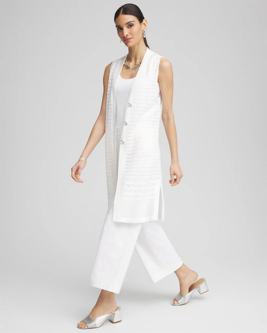 Pointelle Sleeveless Midi Sweater Vest - US 9820
