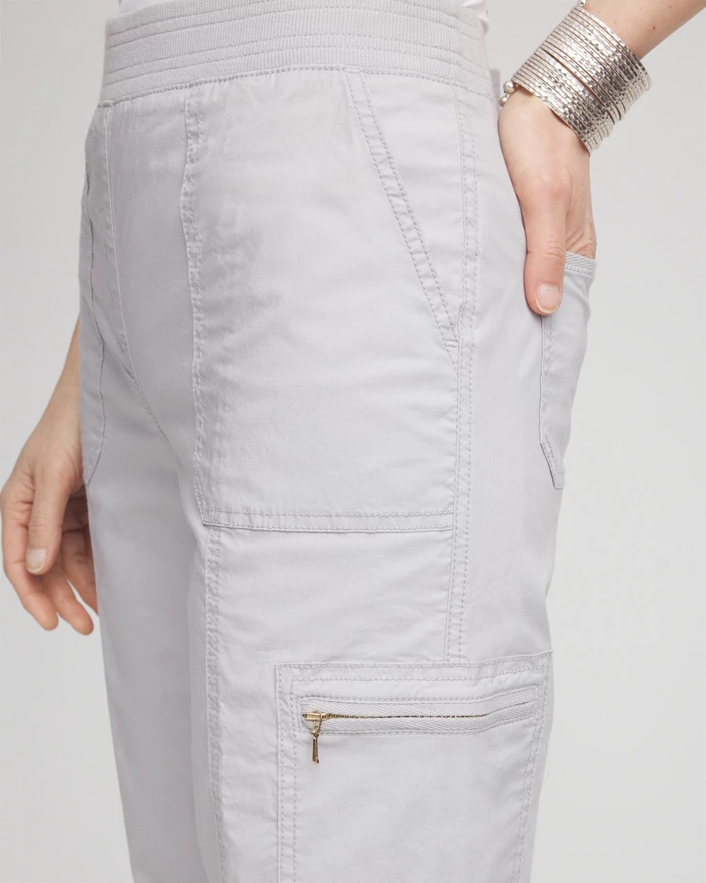 Poplin Cropped Roll Tab Pants - US 3143