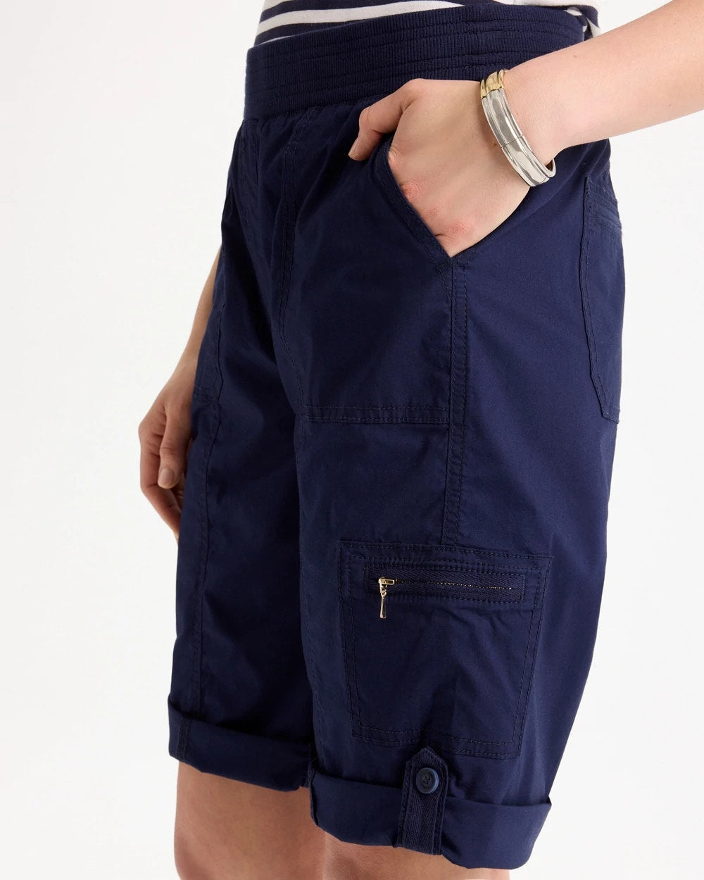 Poplin Cotton Roll-Tab Shorts - US 2696