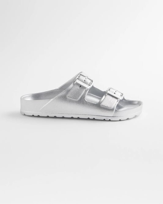 Metallic Double Buckle Pool Slides - US 1593