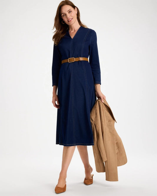 Knit Denim Seamed 3/4 Sleeve Dress - US 3020