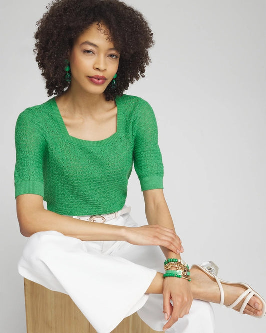 Linen Blend Square Neck Pullover - US 9579