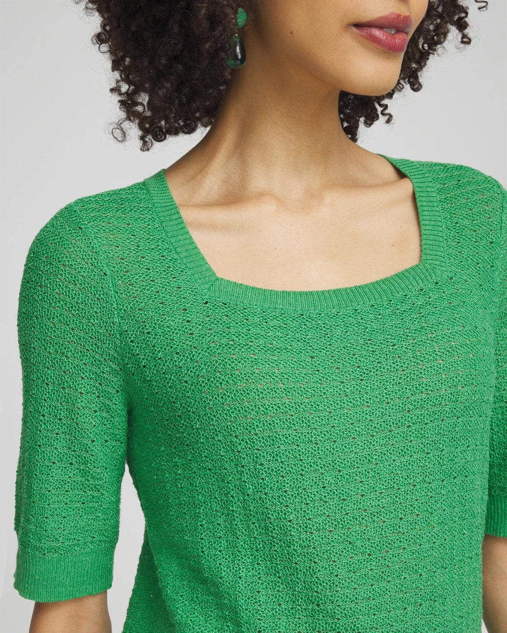 Linen Blend Square Neck Pullover - US 9579