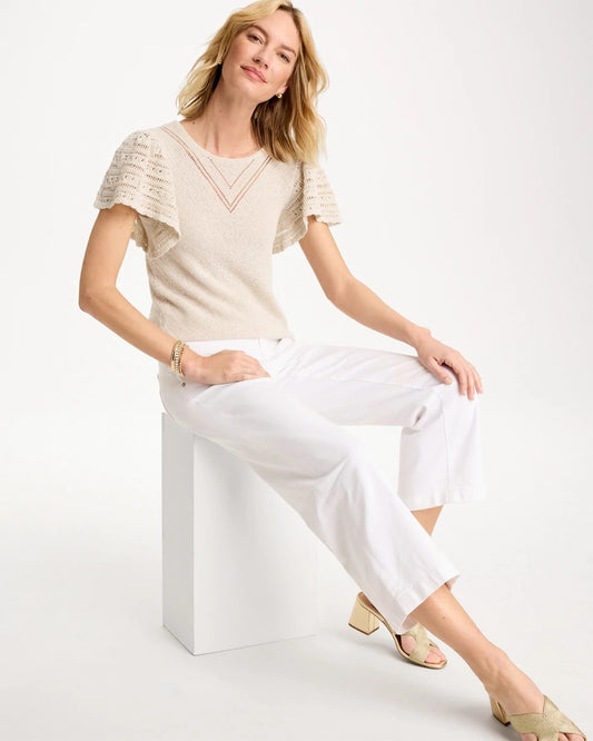 Pointelle Metallic Flutter-Sleeve Pullover - US 6563