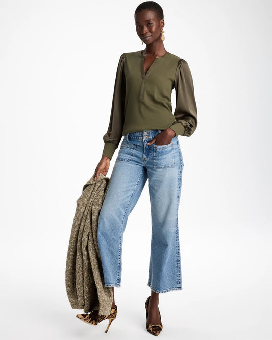 Satin Sleeve Henley Top - US 1712
