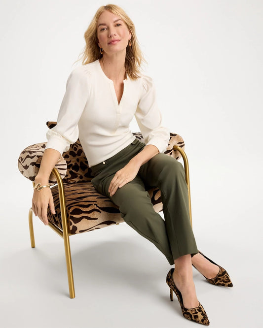 Satin Sleeve Henley Top - US 8400