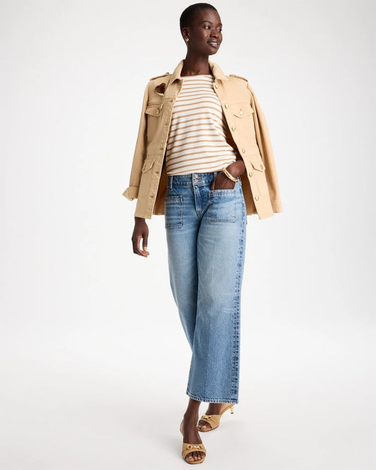 Striped Touch of Cool™ Elbow-sleeve Layering Tee - US 7237