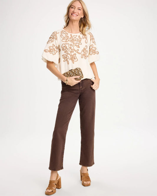 Soutache Soft-Stretch Bubble Hem Top - US 5718