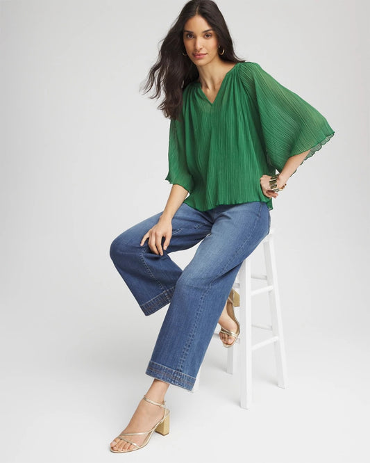 Textured Pleated Chiffon Blouse - US 9307