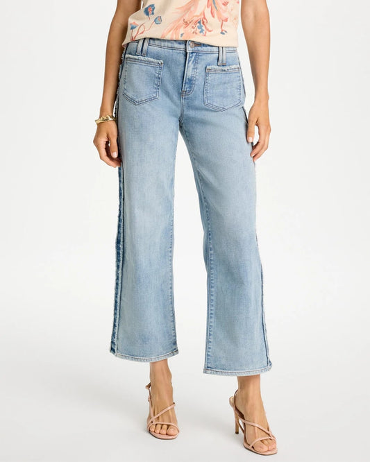 Frayed Contrast Girlfriend Wide Crop Jeans - US 4723