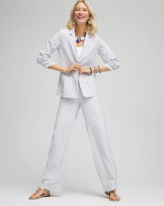 Chico's Women | Striped Linen Stretch Blazer ALABASTER