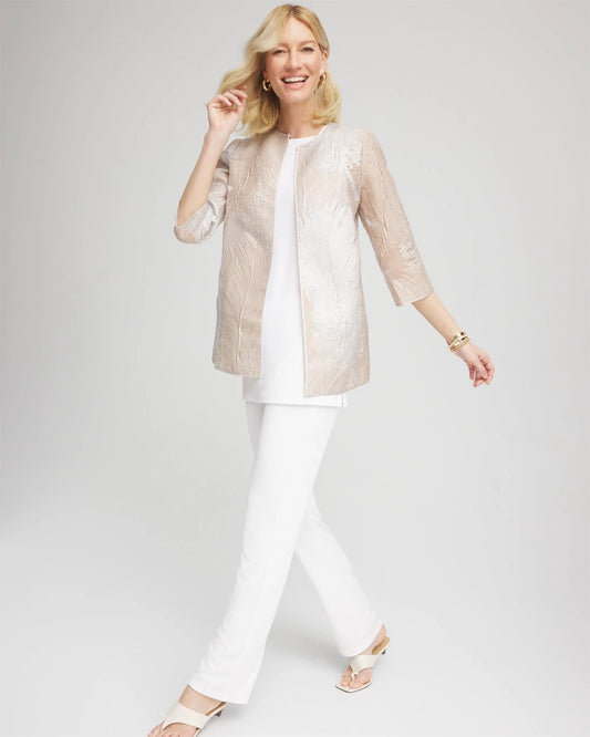 Chico's Women | Travelers™ Collection Metallic 3/4 Sleeve Jacket CAFE AROMA
