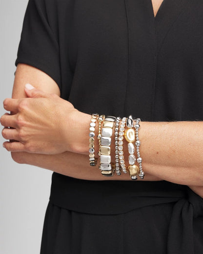 Chico's Women | Silver & Gold Tone Round Stretch Bracelet MIXED METALS