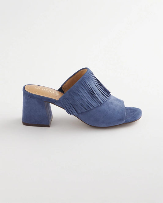 Chico's Women | Blue Lotus Suede Fringe Block Heels BLUE LOTUS
