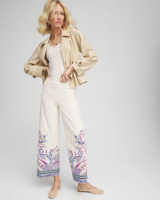 Chico's Women | Brigitte™ Paisley Wide-Leg Cropped Pants VANILLA CREAM